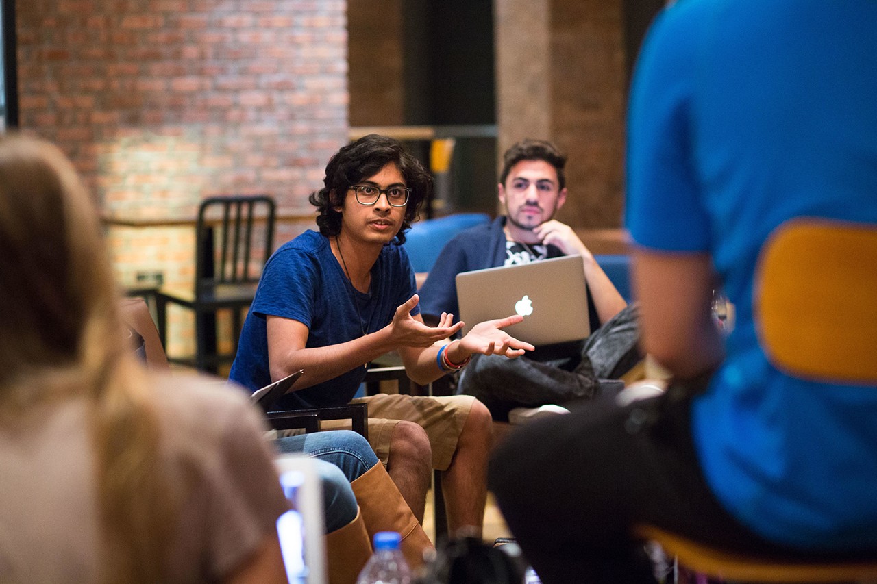 Students talk in the Marketplace